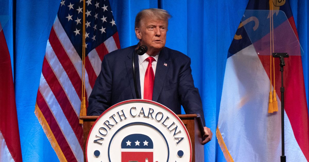 Former President Donald Trump speaks at the North Carolina Republican Party Convention in Greensboro, North Carolina, on Saturday.