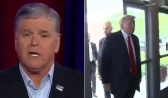 Fox News host Sean Hannity speaks with former President Donald Trump Thursday in a town hall.