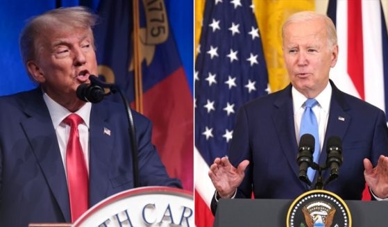 Former President Donald Trump, left, speaks Saturday in Greensboro, North Carolina, at the North Carolina Republican Party's annual convention. President Joe Biden, right, is pictured Thursday in the White House.
