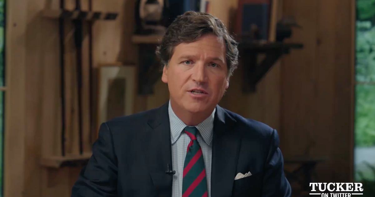 Tucker Carlson is seen during an episode of "Tucker on Twitter."