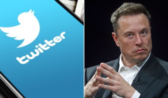Twitter logo on a celphone, left; Twitter owner Elon Musk, right.