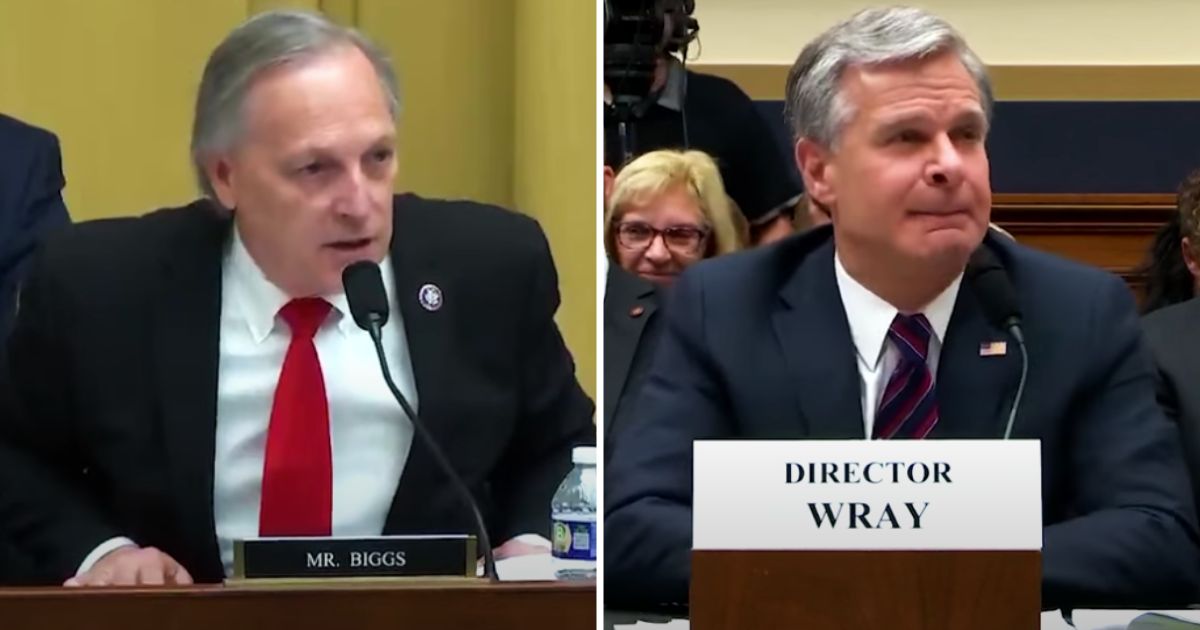 Arizona Rep. Andy Biggs, left, questions FBI Director Christopher Wray during a House Judiciary Committee hearing on Wednesday.