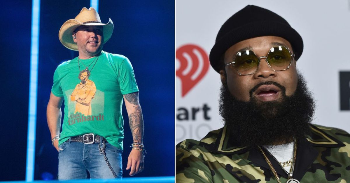 At left, Jason Aldean performs during the CMA Fest at Nissan Stadium in Nashville, Tennessee, on June 10. At right, Blanco Brown arrives for the iHeartRadio Music Awards at the Shrine Auditorium in Los Angeles on March 22, 2022.