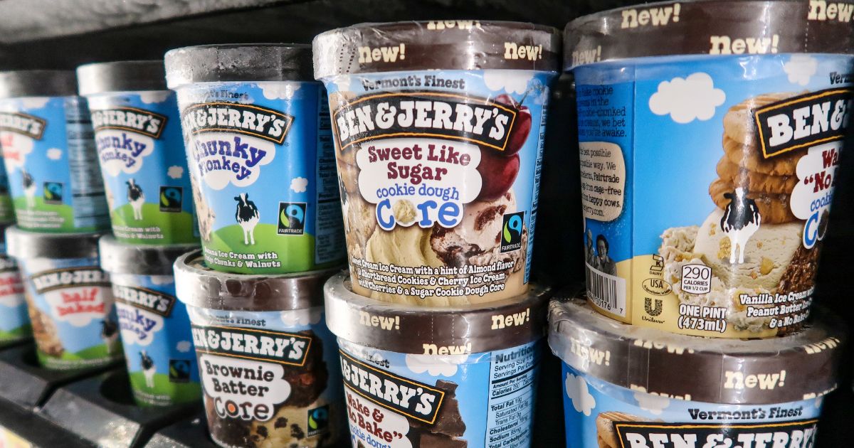 Cartons of Ben & Jerry's ice cream are seen in the above stock image.