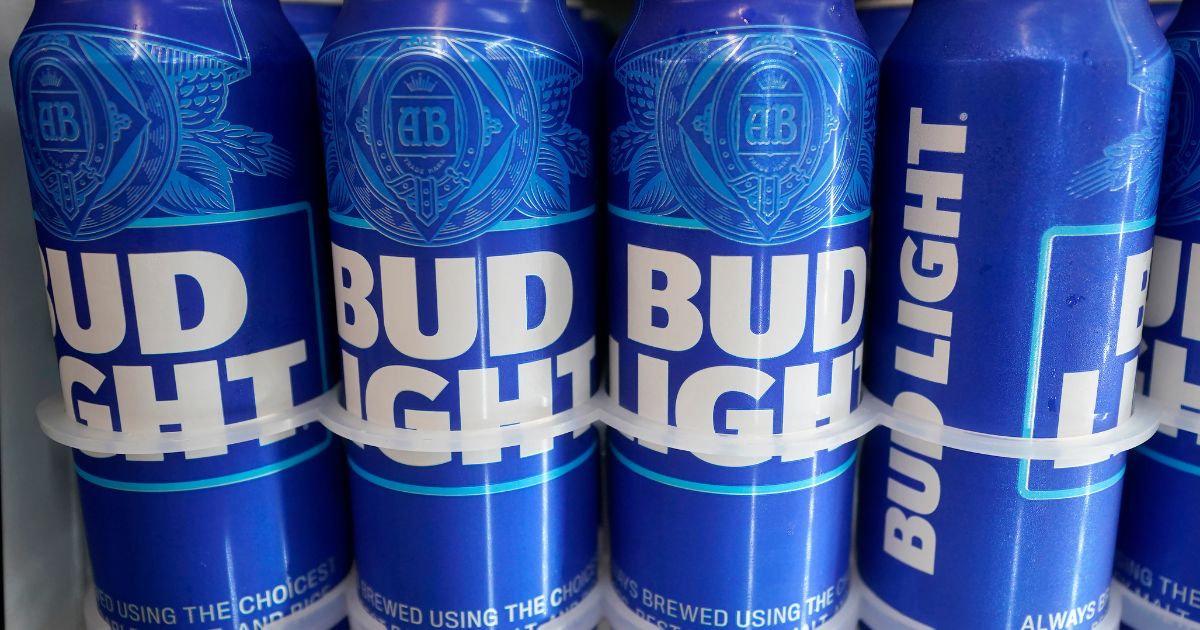 Cans of Bud Light are pictured in a refrigerator in Oakland, California, on April 28.