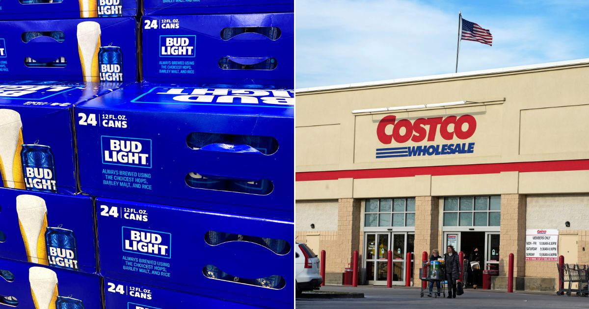 At left, boxes of Bud Light are piled up at a liquor store in Buffalo Grove, Illinois, on April 25. At right, people shop at a Costco store in Pittsburgh on Feb. 2.