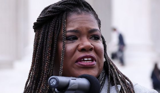 Democratic Rep. Cori Bush of Missouri speaks during a news conference at the Supreme Court in Washington on June 22.