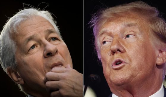 At left, JPMorgan Chase & Co. CEO Jamie Dimon testifies during a Senate hearing on Capitol Hill in Washington on Sept. 22, 2022. At right, former President Donald Trump campaigns in Las Vegas on Saturday.