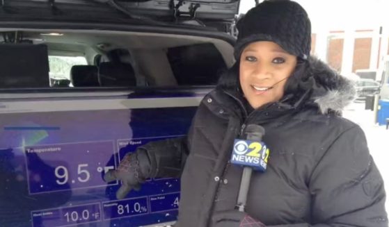 Elise Finch films a meteorology news segment for CBS New York.