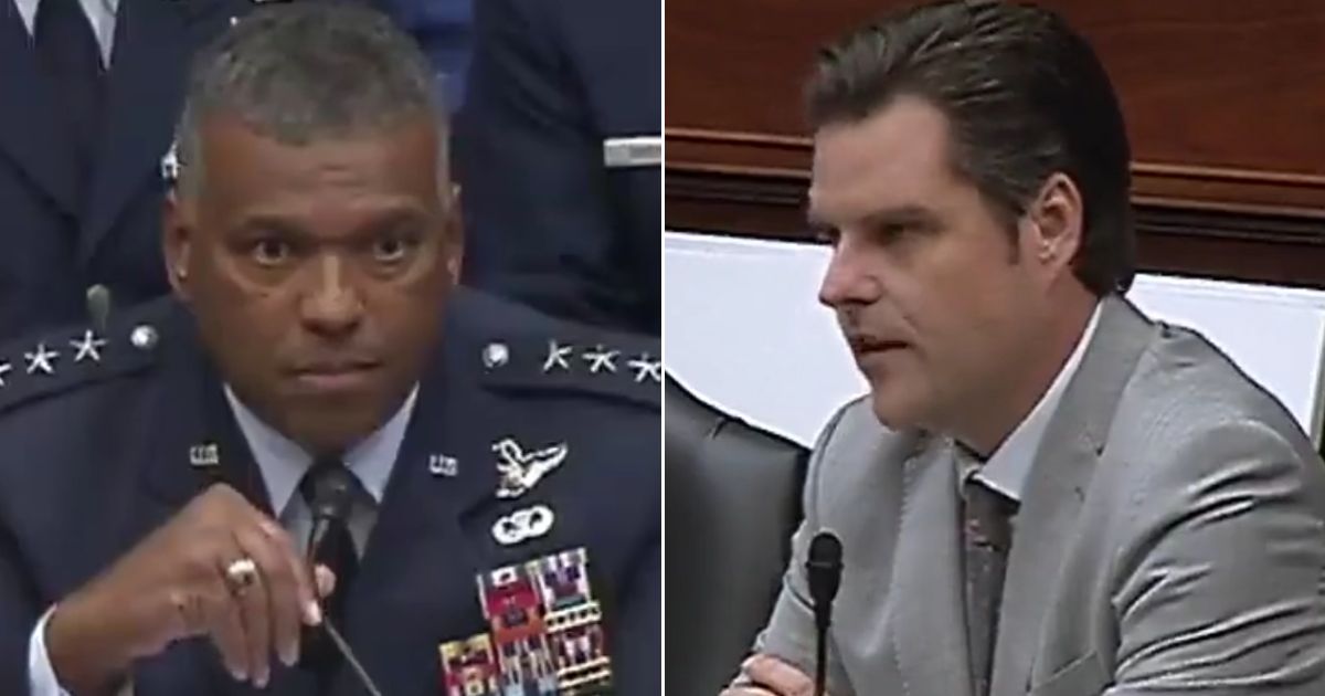 Florida Rep. Matt Gaetz, right, confronted U.S. Air Force Academy Superintendent Lt. Gen. Richard Clark over diversity terms the general admitted he couldn't define.