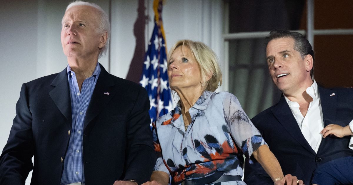 President Joe Biden, first lady Jill Biden and Hunter Biden with his son Beau watch the Independence Day fireworks display at the White House in Washington, D.C., on July 4.