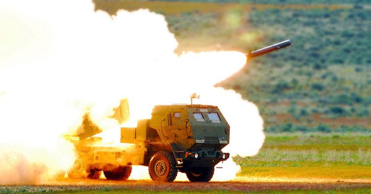 The Lockheed Martin High Mobility Artillery Rocket System launches a rocket.