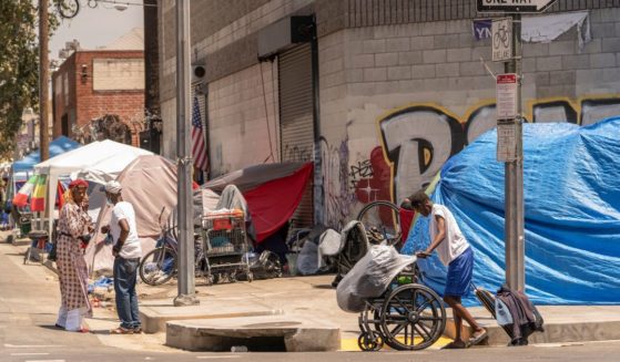 Tents line the streets of Skid Row area of Los Angeles, on July 22, 2022.