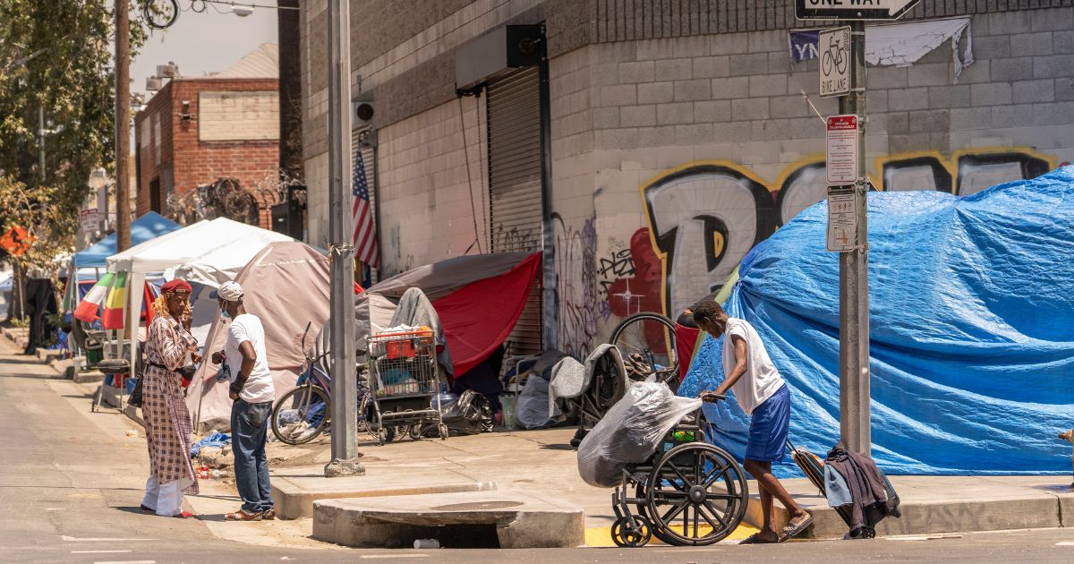 Tents line the streets of Skid Row area of Los Angeles, on July 22, 2022.