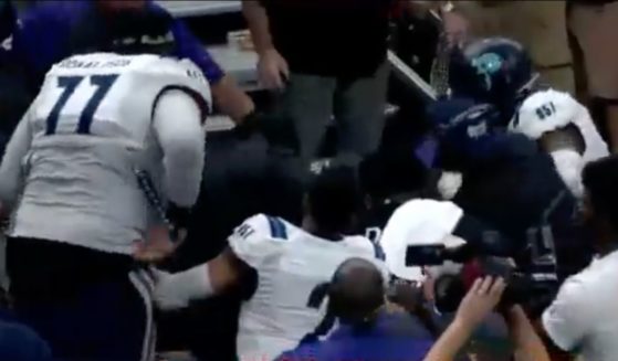 During a Sunday Indoor Football League game, several Massachusetts Pirates players were seen in the stands brawling with fans.