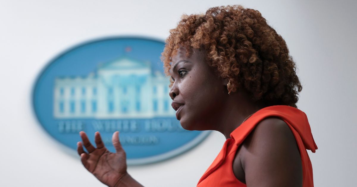 White House press secretary Karine Jean-Pierre answers questions during the daily news briefing in Washington on Monday.
