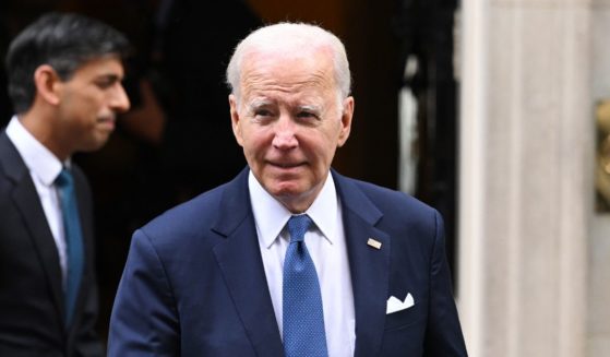 President Joe Biden, right, leaves 10 Downing Street after meeting with British Prime Minister Rishi Sunak, left, in London, England, on Monday.