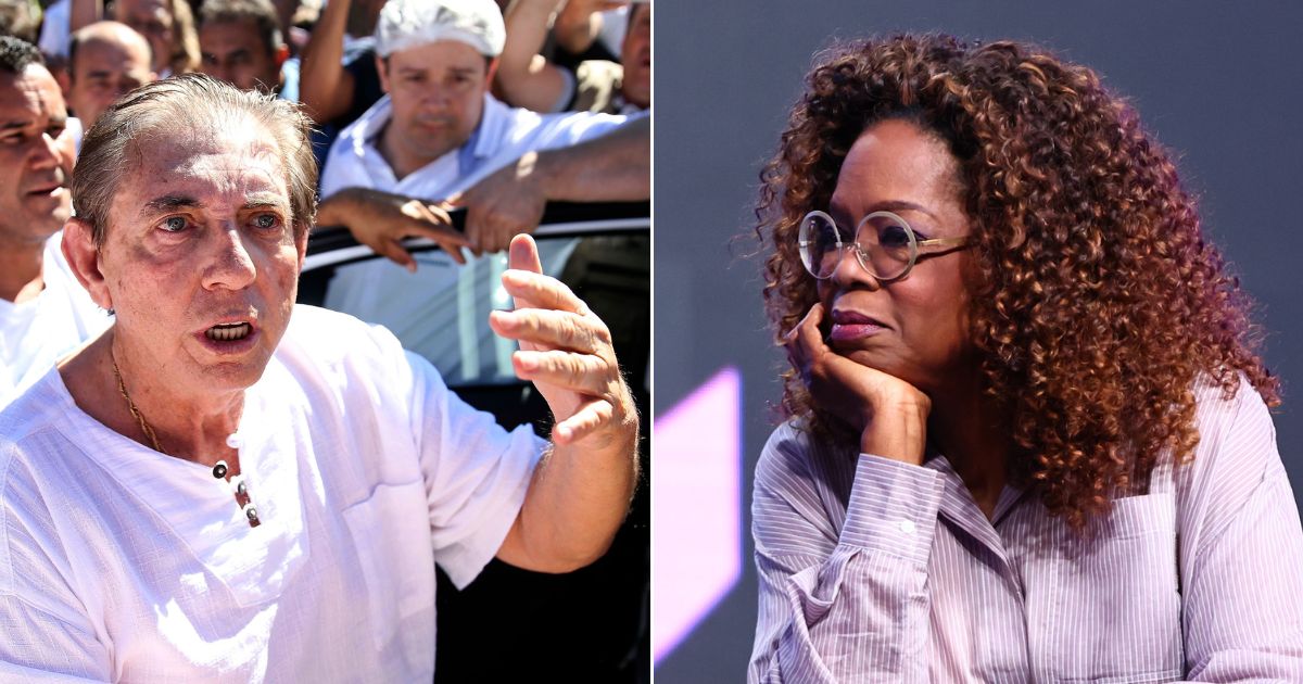 At left, self-styled spiritual healer João Teixeira de Faria arrives at the Dom Inacio Loyola House in Abadiania, Brazil, on Dec. 12, 2018. At right, Oprah Winfrey speaks during the Essence Festival of Culture at the Ernest N. Morial Convention Center in New Orleans on June 30.