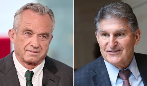 At left, Robert F. Kennedy Jr. visits "The Faulkner Focus" at Fox News Channel Studios in New York on June 2. At right, Democratic Sen. Joe Manchin of West Virginia arrives for a Senate briefing at the U.S Capitol in Washington on Feb. 15.
