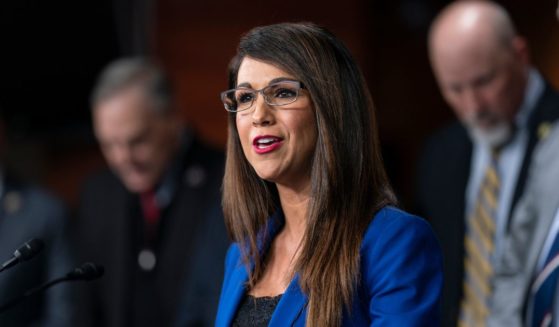 Rep. Lauren Boebert of Colorado, joins other members of the House Freedom Caucus as she speaks during a press conference at the Capitol in Washington D.C., on March 10, 2023.