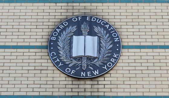 The New York City Board of Education emblem is seen on the side of a Manhattan school building on June 26, 2022.