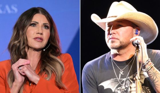 South Dakota Gov. Kristi Noem, left, came to the defense of country star Jason Aldean, right, over the video for "Try That in a Small Town."