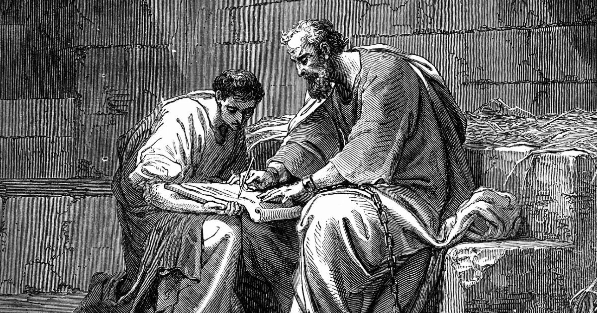 This artwork depicts the Apostle Paul in prison.