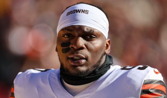 Defensive tackle Perrion Winfrey of the Cleveland Browns is seen in a file photo from January 1. The Browns announced Wednesday they have released Winfrey after news reports that the player is under investigation by local police regarding a complaint by a woman that he had threatened her.