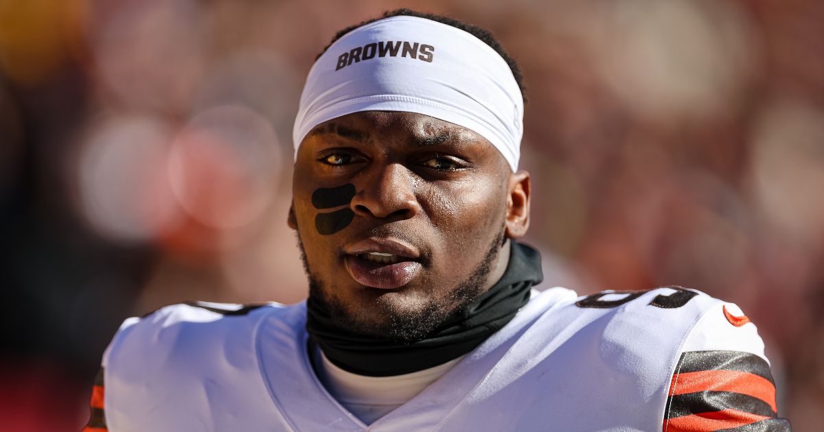 Defensive tackle Perrion Winfrey of the Cleveland Browns is seen in a file photo from January 1. The Browns announced Wednesday they have released Winfrey after news reports that the player is under investigation by local police regarding a complaint by a woman that he had threatened her.