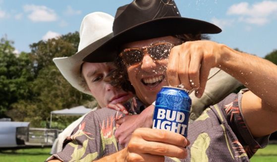 A Bud Light ad that has been edited to include a character from "Brokeback Mountain."