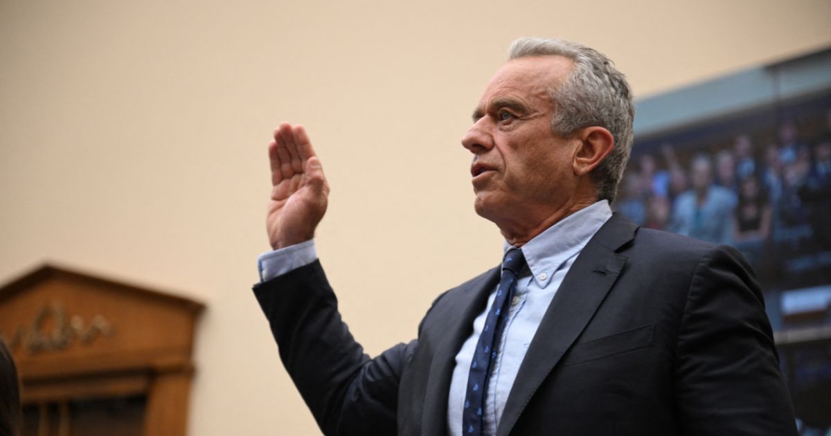 Robert Kennedy Jr., 2024 Democratic presidential hopeful, is sworn in before testifying at the "Weaponization of the Federal Government" hearing on Capitol Hill in Washington, D.C., Thursday.