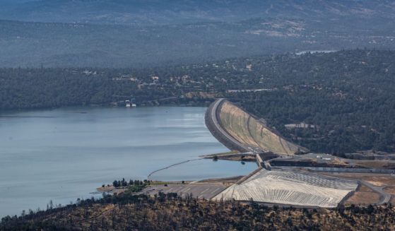 Lake Oroville, California's second-largest water reservoir, was at 100 percent capacity in May because of record-setting rains and heavy Sierra Nevada snowpack.