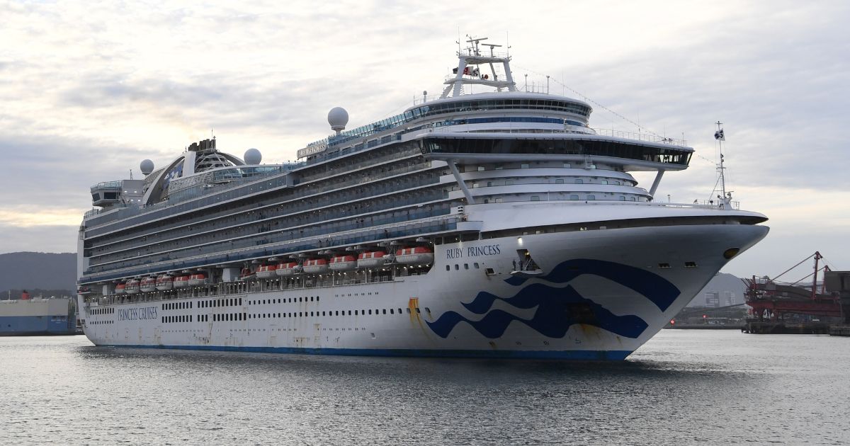 The Ruby Princess cruise ship begins her departure from Port Kembla in Australia on April 23, 2020.