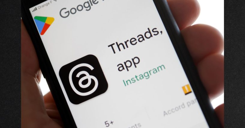 In this photo illustration, the logo of the social media application Threads is displayed on Google Play. Meta, the parent company of Instagram and Facebook, has officially launched Threads, Instagram's text-based conversation app, to compete with Elon Musk's social network, Twitter.