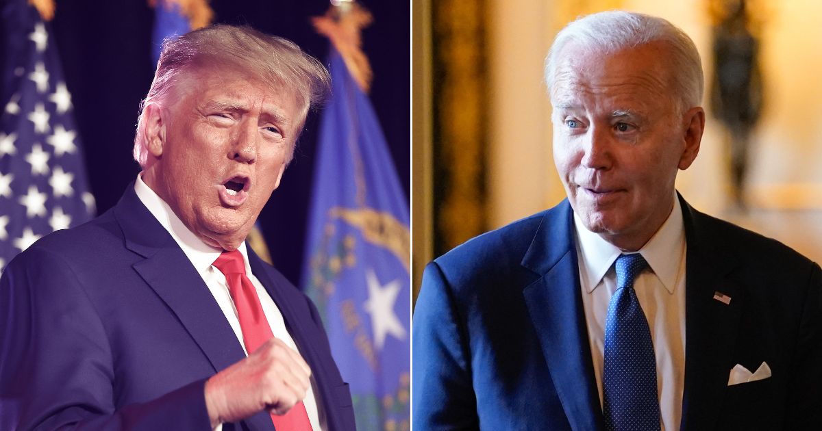 Former president Donald Trump, left, slammed President Joe Biden for his apparent admission about the U.S. running low on ammunition.