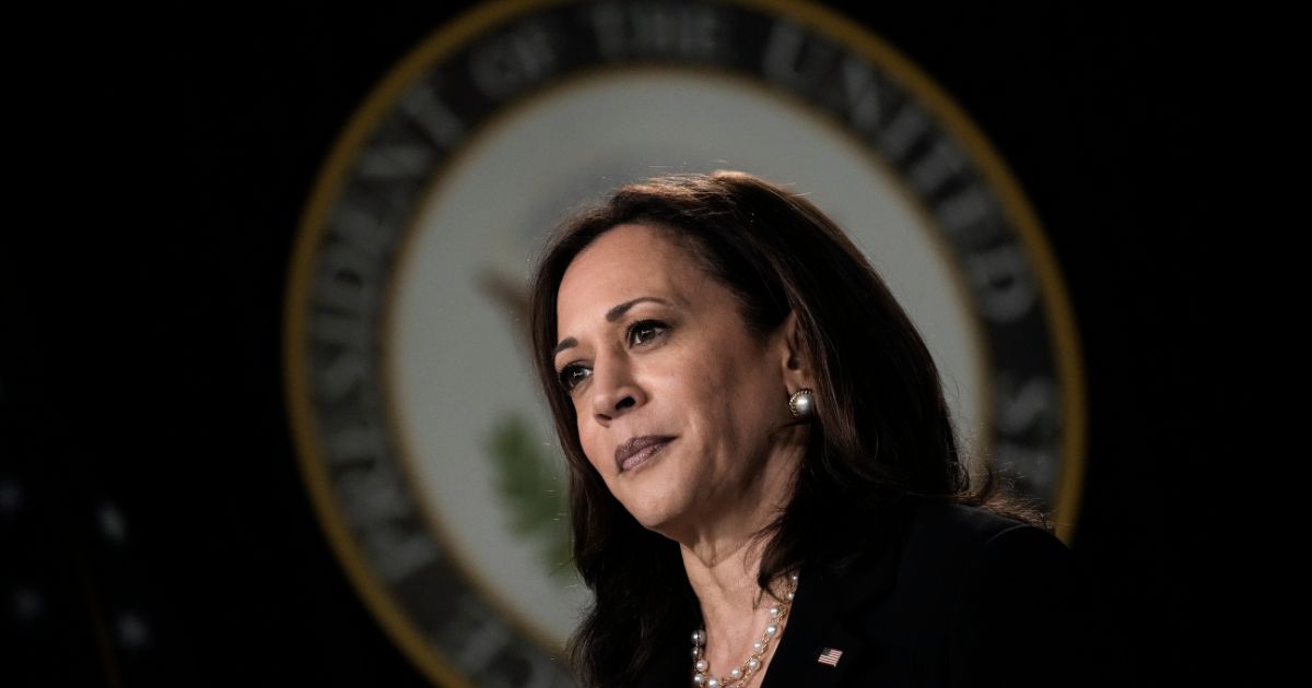 Vice President Kamala Harris waits to speak at the White House during a June 3, 2021, event on high-speed internet access.