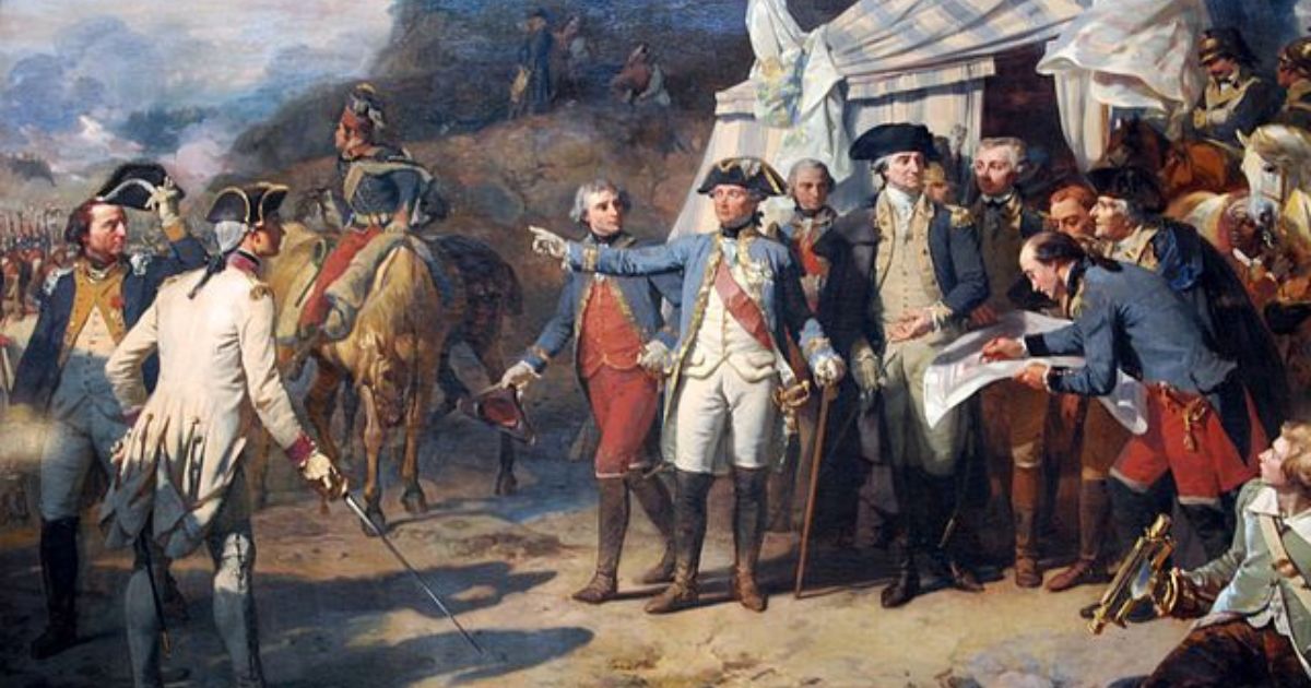 Gen. George Washington gives orders at Yorktown in this painting.