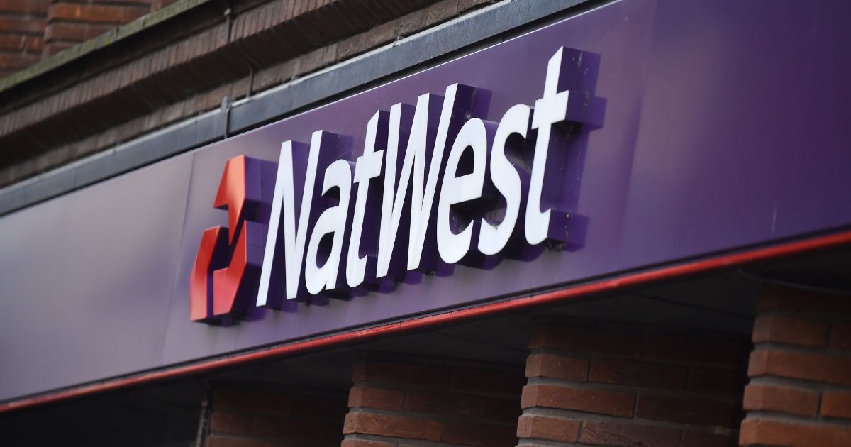 The Natwest Bank logo is seen on Nov. 5, 2020, in Stoke-on-Trent, Staffordshire, England.