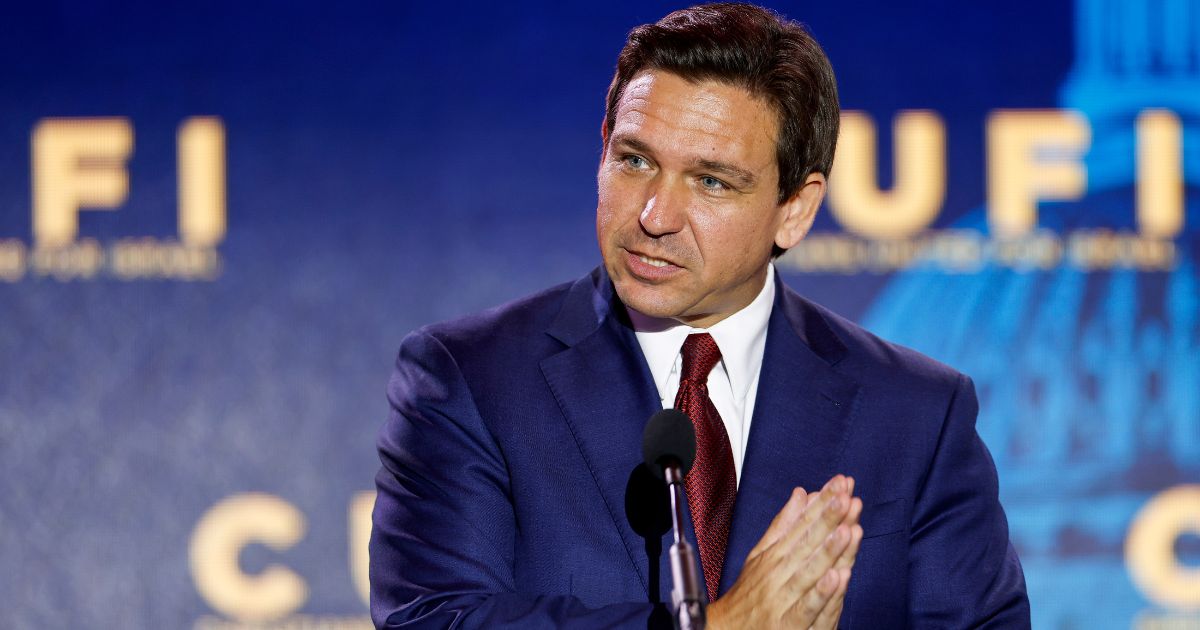 Republican presidential candidate Florida Governor Ron DeSantis delivers remarks at the 2023 Christians United for Israel summit on July 17 in Arlington, Virginia.