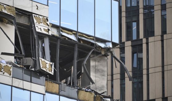 A view of a damaged office block of the Moscow International Business Center (Moskva City) following a reported drone attack in Moscow on Sunday.