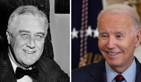 (L) An undated portrait of US President Franklin D. Roosevelt. (R) President Joe Biden speaks during an event about lowering health care costs in the East Room of the White House on July 7, 2023 in Washington, DC.