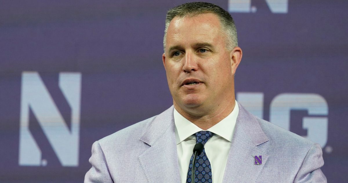 Northwestern head coach Pat Fitzgerald talks to reporters during an NCAA college football news conference at the Big Ten Conference media days, at Lucas Oil Stadium on July 26, 2022, in Indianapolis.