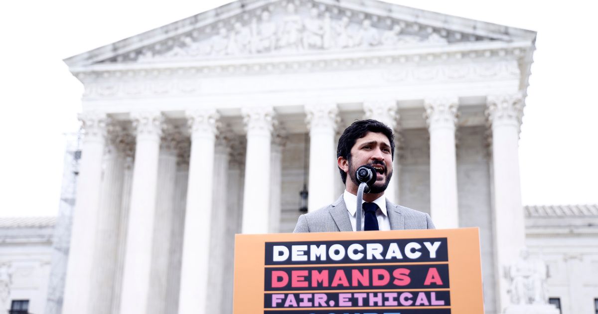 Democratic Rep. Greg Casar of Texas speaks at the "Just Majority" Supreme Court press conference on June 22 in Washington, D.C.