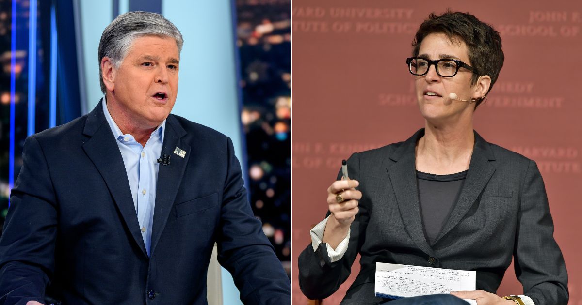 Fox News host Sean Hannity, left, had lower rating than MSNBC's Rachel Maddow earlier this month.