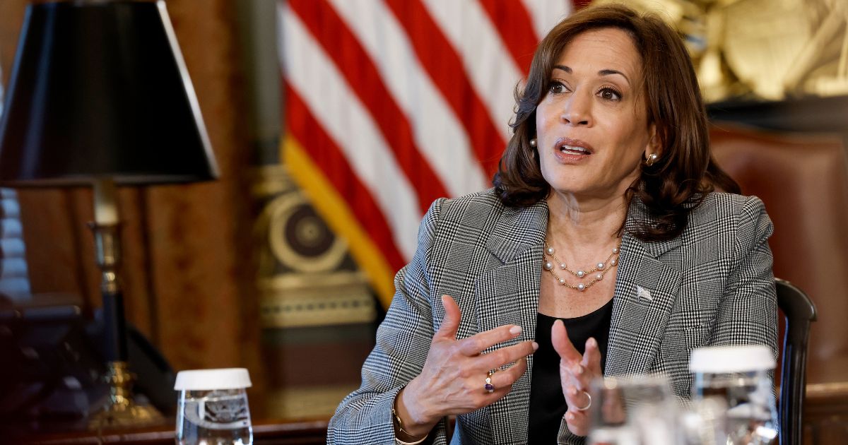 Vice President Kamala Harris speaks during a meeting on Artificial Intelligence in her ceremonial office in the Eisenhower Executive Office Building on Wednesday in Washington, D.C.