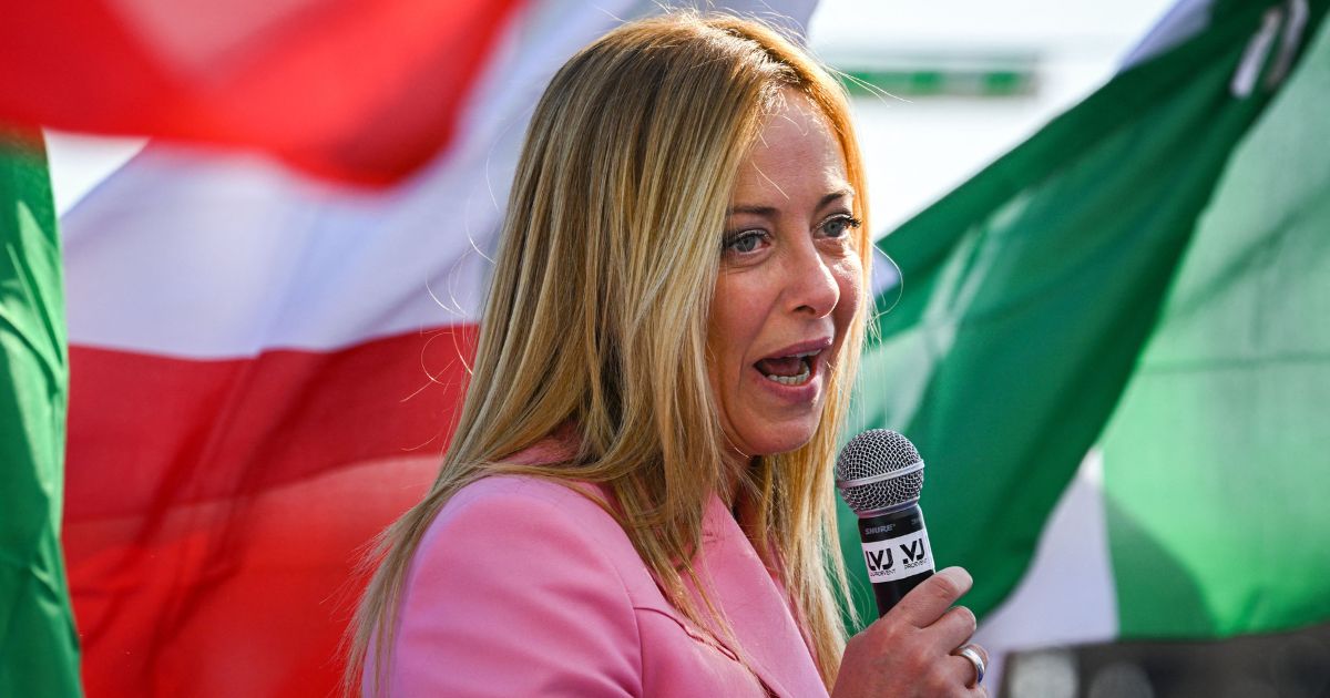 Leader of Italian far-right party "Fratelli d'Italia" (Brothers of Italy), Giorgia Meloni delivers a speech on Sept. 23, 2022, at the Arenile di Bagnoli beachfront location in Naples, southern Italy.