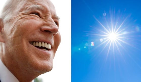 (L) President Joe Biden talks to reporters as he departs the White House on June 28, 2023 in Washington, DC. (R) A stock photo depicts a sunburst with lens flare.