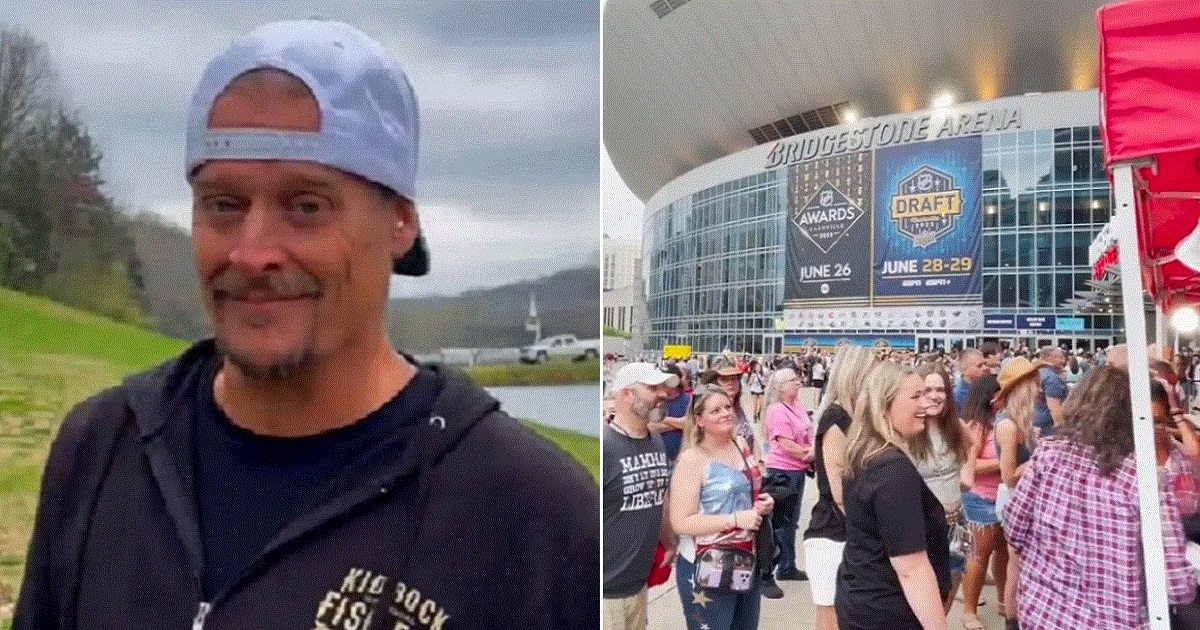 Entertainer Kid Rock, left, performed a concert in Nashville, Tennessee, on Saturday, right.