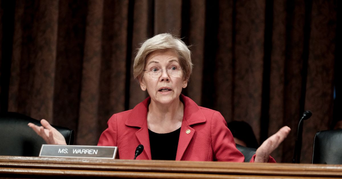 Sen. Elizabeth Warren (D-MA) speaks during a Senate Banking Committee hearing on Capitol Hill on June 13, 2023 in Washington, DC.