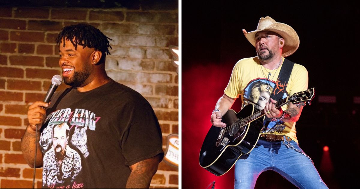 Comedian David Lucas, left, has recently come out in support of Jason Aldean, right, and his new song “Try That In A Small Town."